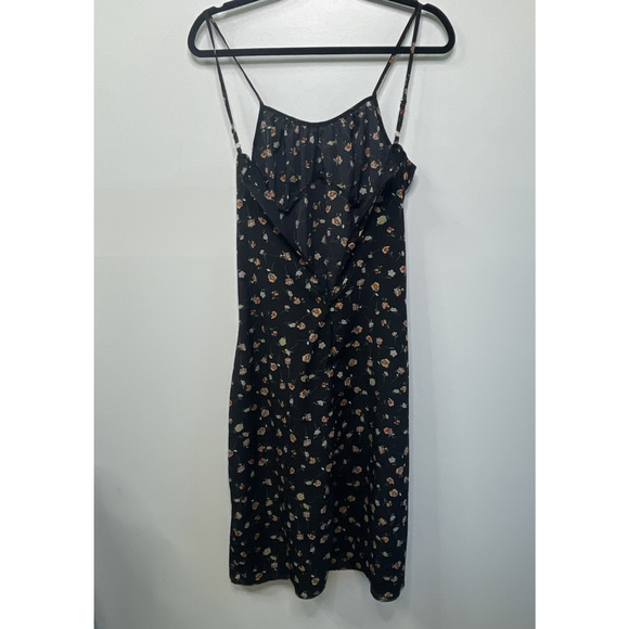 Shein Sun Dress Y2K Babydoll Vibes Midi Black Ditsy Floral Spagetti Strap Slit M - Picture 7 of 12
